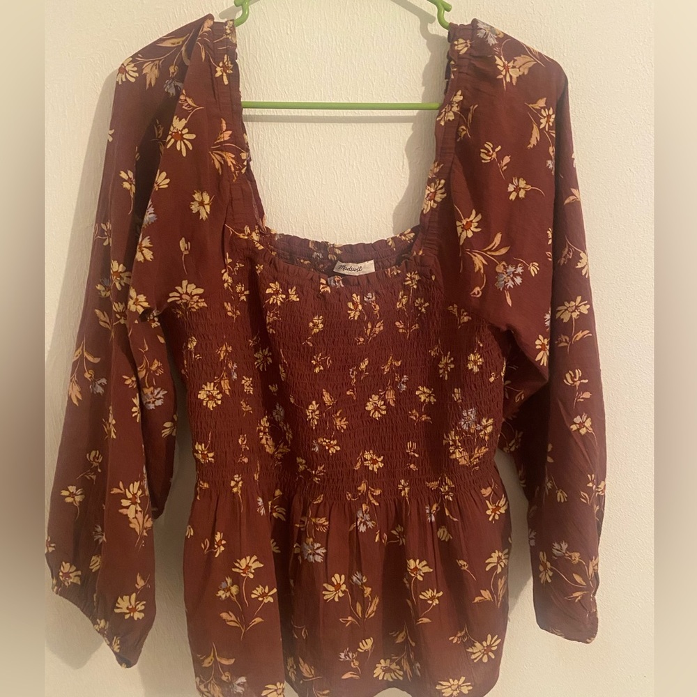 Madewell burgundy red floral long sleeve top. (Size L)